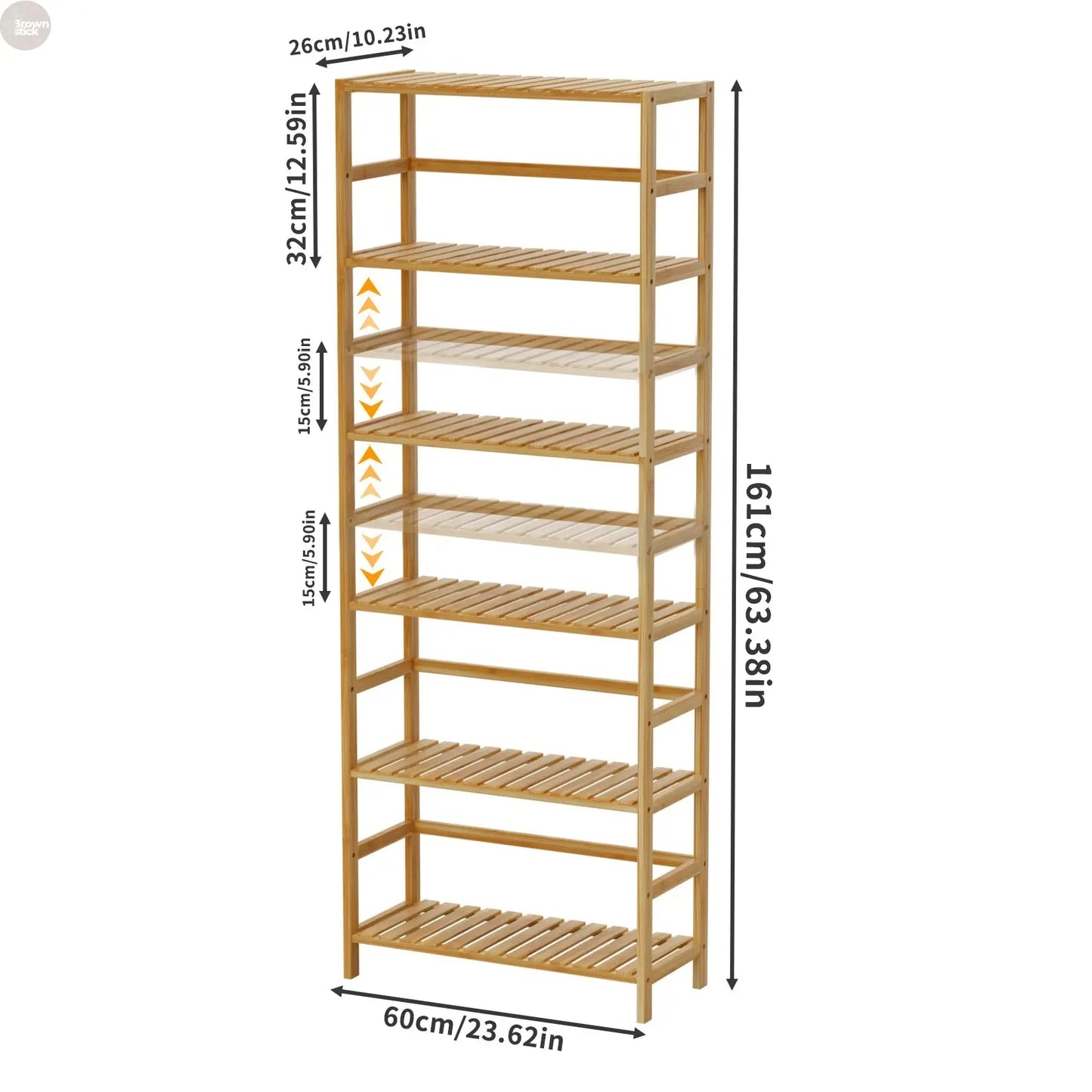 6-Tier Bamboo Storage Shelf – Adjustable Organizer Rack for Home & Garden Brownstick