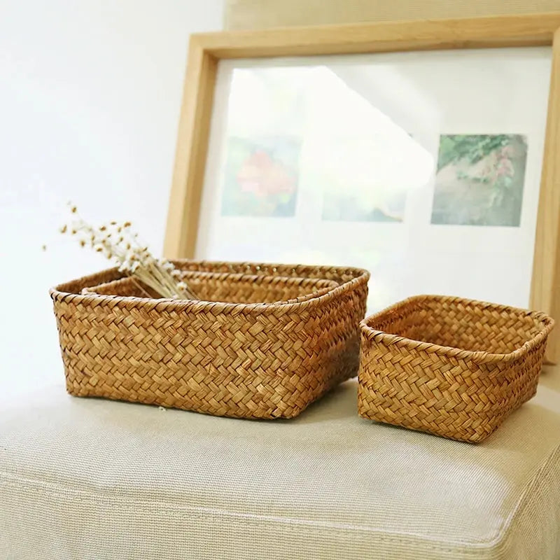 Eco-Friendly Organizer Seagrass Woven Storage Basket Brownstick