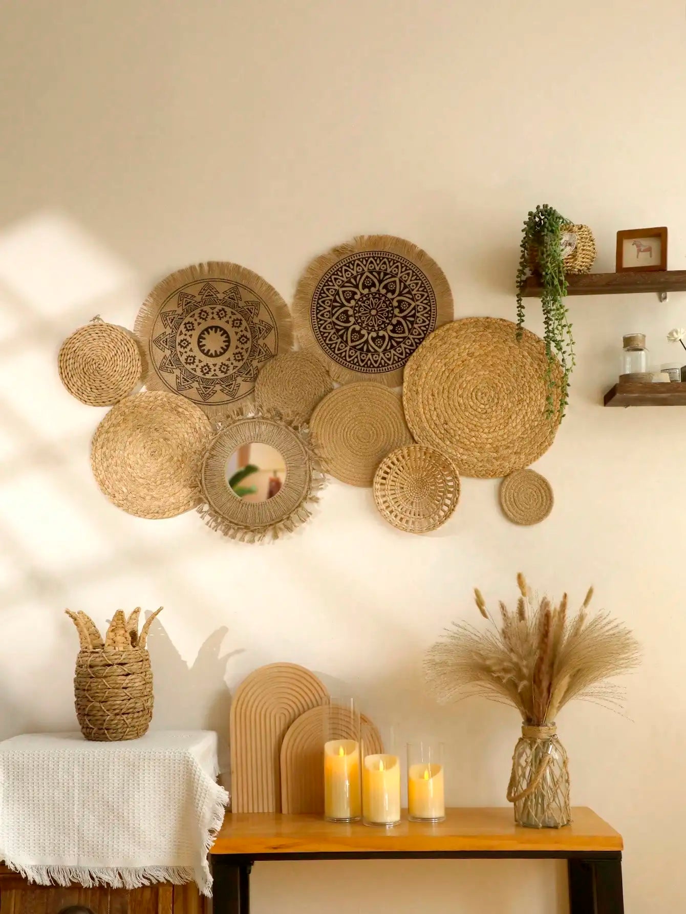 10-Piece Boho Wall Basket Set – Handmade Wicker & Seagrass Decor Brownstick