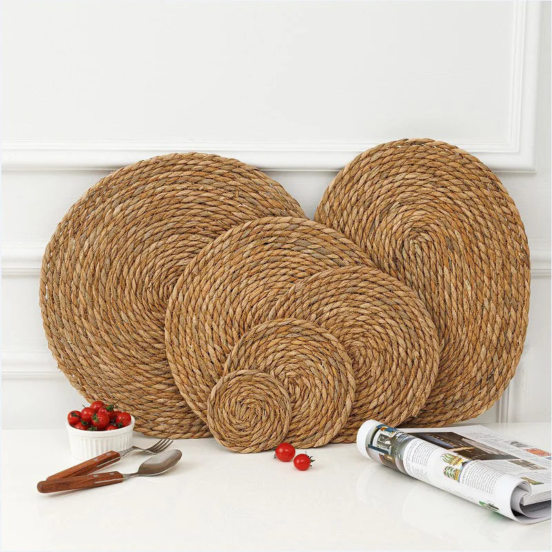 Handwoven Rattan Placemats Round Heat-Resistant Table Mats Brownstick