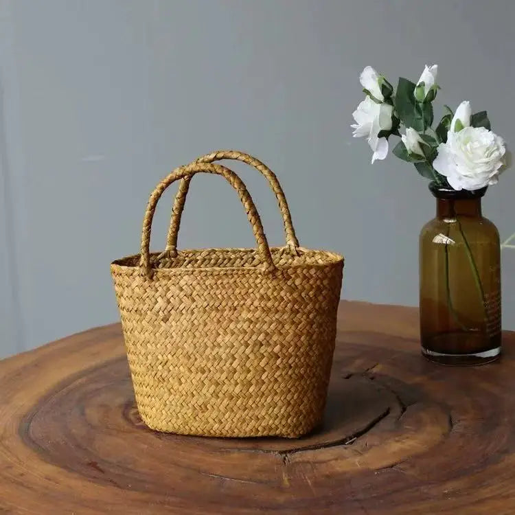 Boho Handmade Bamboo Woven Handbag Brownstick