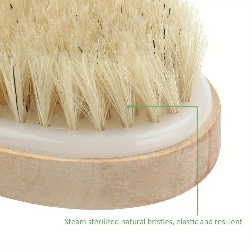 Wooden Shower Brush – Natural Bristle Body Scrubber Brownstick