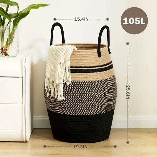 105L Extra Large Laundry Hamper Basket, Woven Tall Clothes Hamper for Storage Blanket, Toys and Dirty Cothes Brownstick