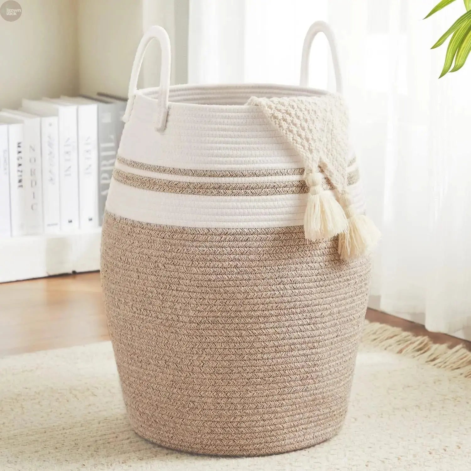 105L Extra Large Laundry Hamper Basket, Woven Tall Clothes Hamper for Storage Blanket, Toys and Dirty Cothes Brownstick