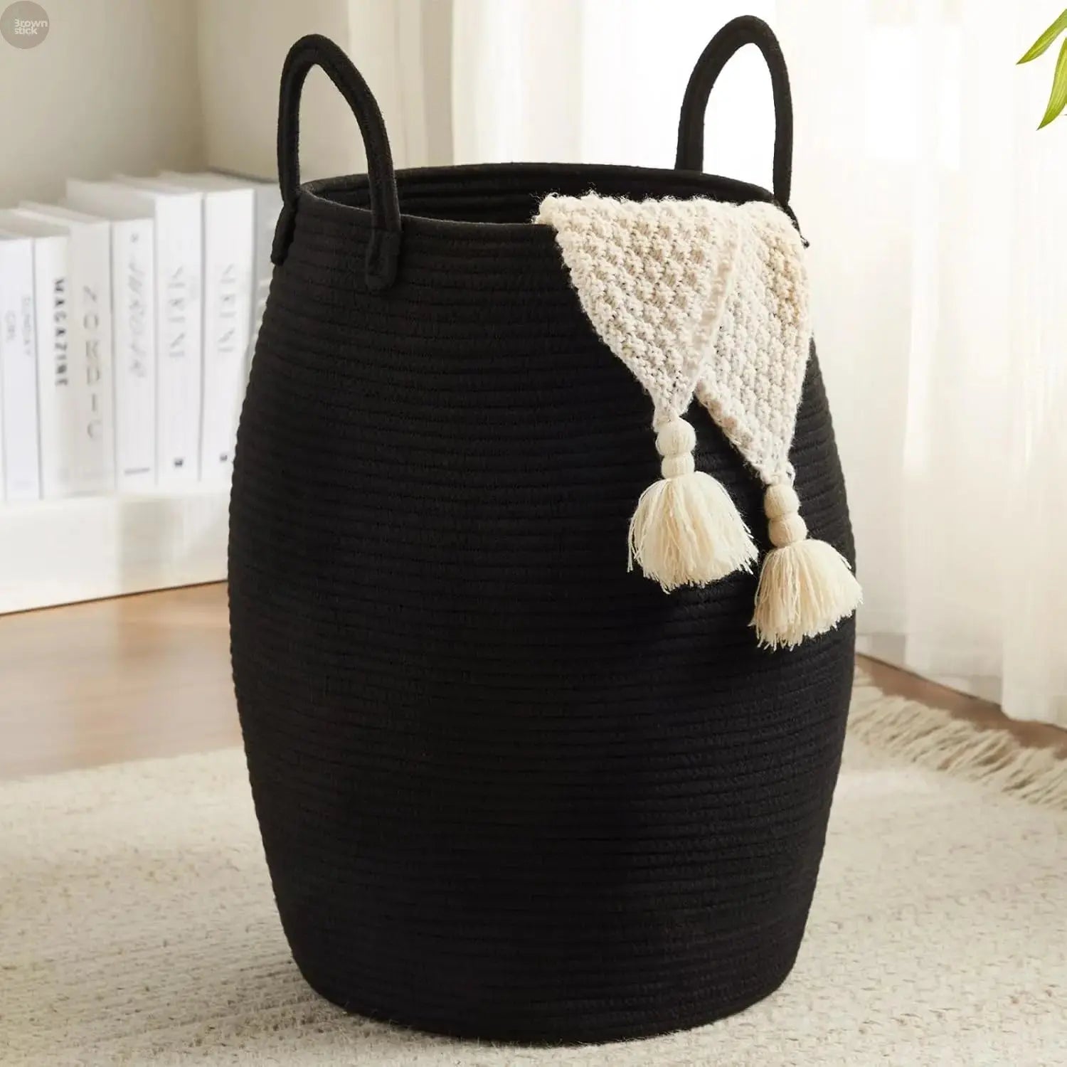 105L Extra Large Laundry Hamper Basket, Woven Tall Clothes Hamper for Storage Blanket, Toys and Dirty Cothes Brownstick