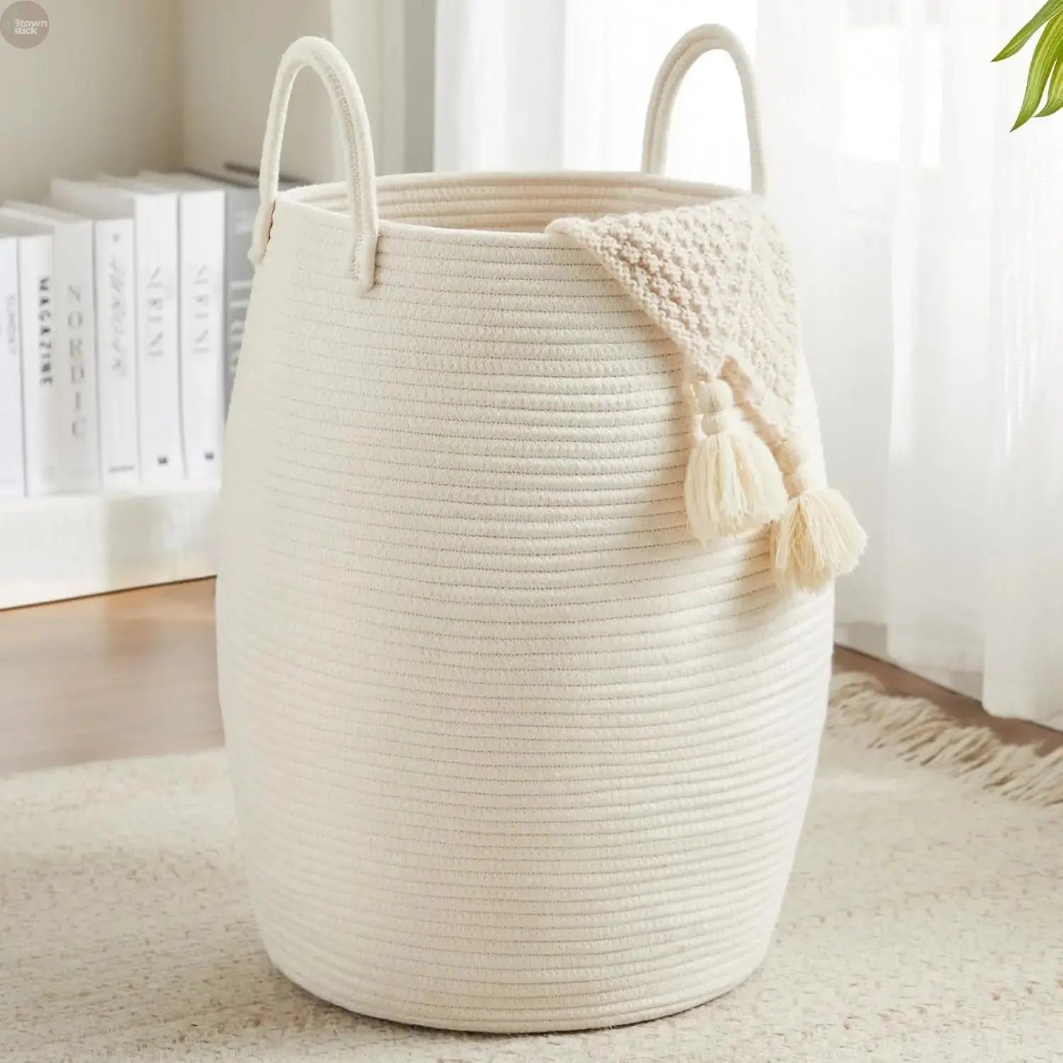 105L Extra Large Laundry Hamper Basket, Woven Tall Clothes Hamper for Storage Blanket, Toys and Dirty Cothes Brownstick