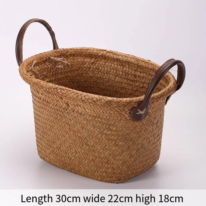 Seaweed Wicker Basket with Leather Handle  Storage & Décor Brownstick