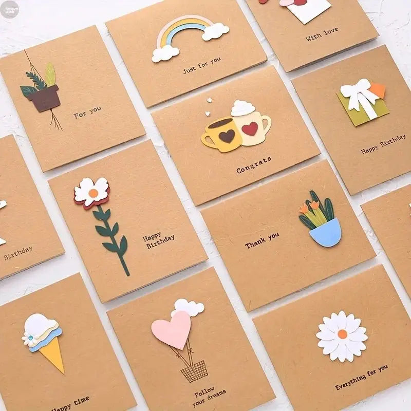 12 PC 3D Greeting Card Set - Brownstick