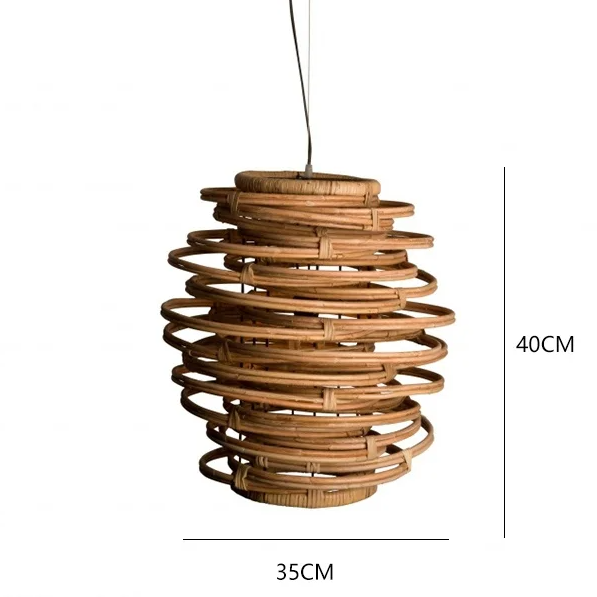 Modern Japanese Wicker Pendant Light – Rattan LED Chandelier Brownstick