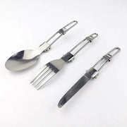 3-Piece Ultralight Foldable Stainless Steel Camping Cutlery Set Brownstick