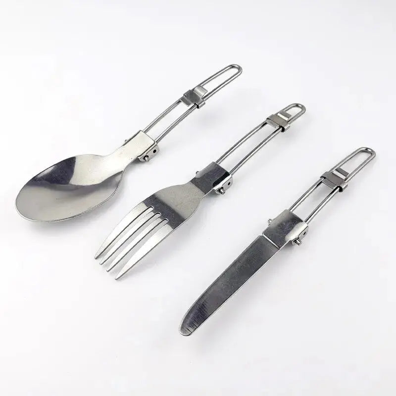 3-Piece Ultralight Foldable Stainless Steel Camping Cutlery Set Brownstick