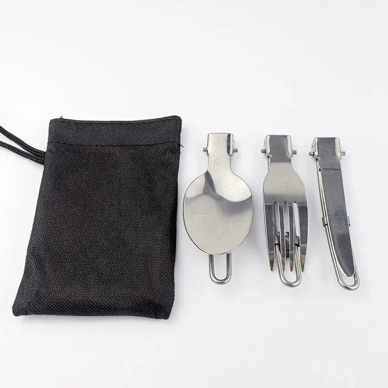 3-Piece Ultralight Foldable Stainless Steel Camping Cutlery Set Brownstick
