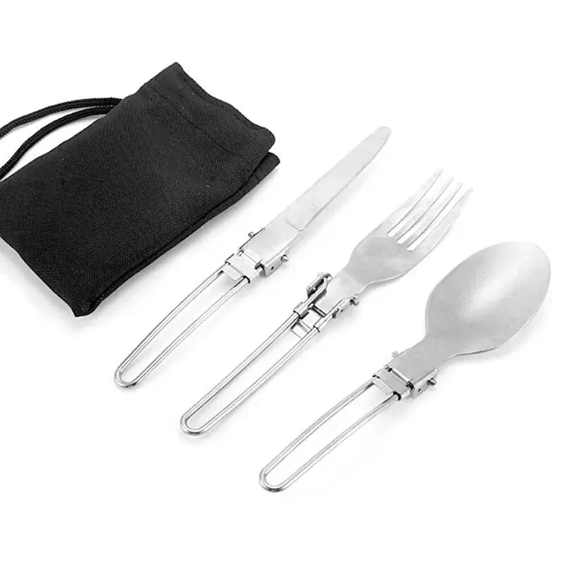 3-Piece Ultralight Foldable Stainless Steel Camping Cutlery Set Brownstick