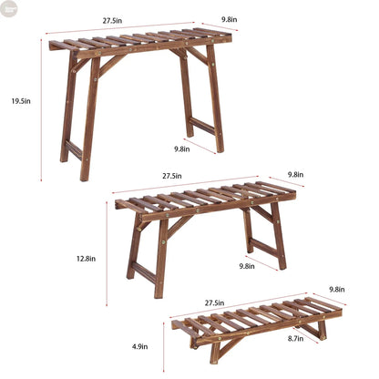 3-Tier Wooden Plant Stand Set – Freestanding Ladder Shelf for Indoor & Outdoor Use Brownstick
