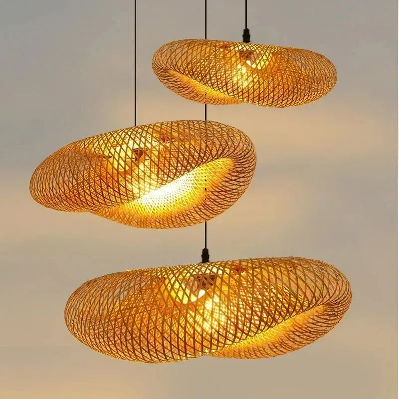 36cm Bamboo Pendant Light – Handwoven Rattan Ceiling Lamp Brownstick