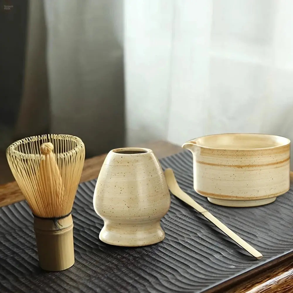 4 - Piece Matcha Tea Set - Authentic Bamboo Whisk & Teaspoon 🍵 - Brownstick