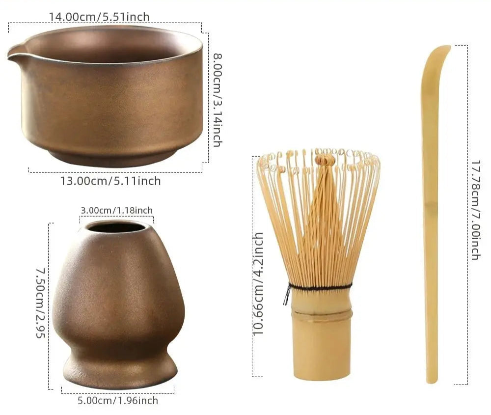 4 - Piece Matcha Tea Set - Authentic Bamboo Whisk & Teaspoon 🍵 - Brownstick