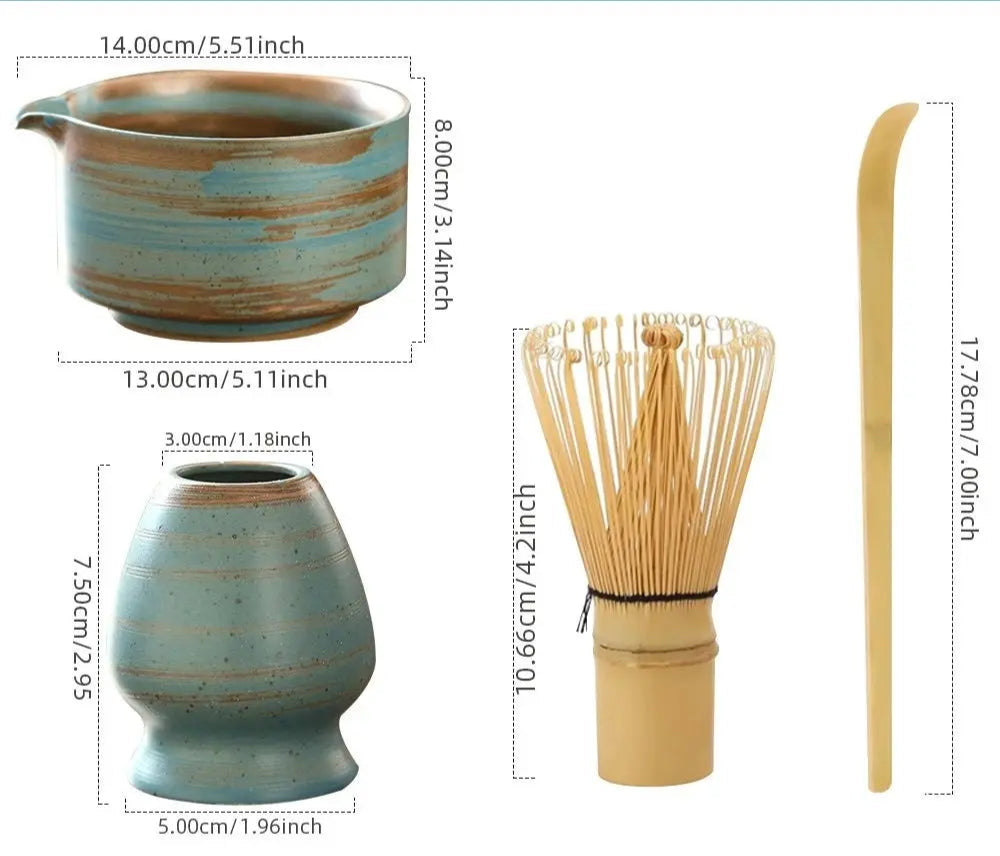 4 - Piece Matcha Tea Set - Authentic Bamboo Whisk & Teaspoon 🍵 - Brownstick