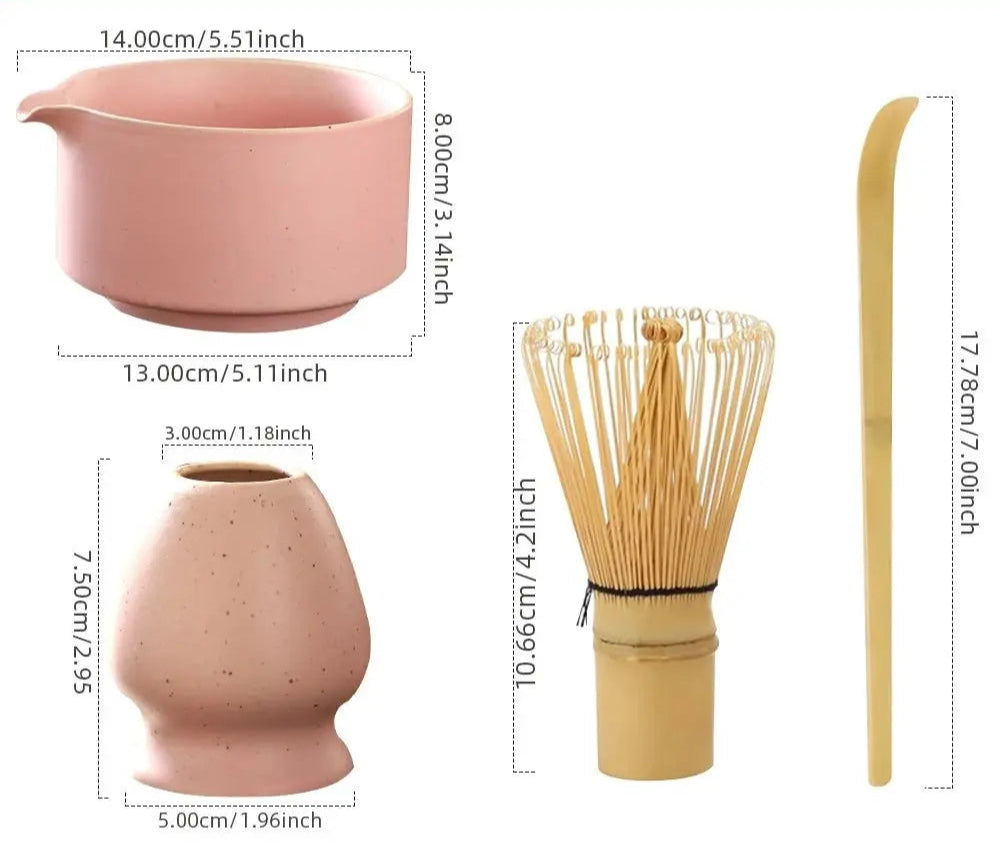 4 - Piece Matcha Tea Set - Authentic Bamboo Whisk & Teaspoon 🍵 - Brownstick