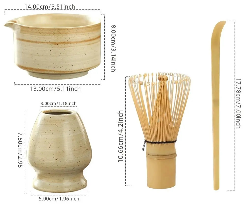 4 - Piece Matcha Tea Set - Authentic Bamboo Whisk & Teaspoon 🍵 - Brownstick