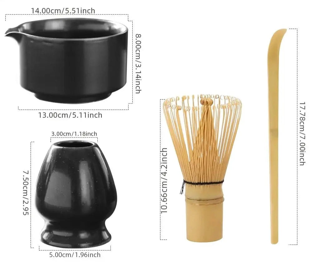 4 - Piece Matcha Tea Set - Authentic Bamboo Whisk & Teaspoon 🍵 - Brownstick