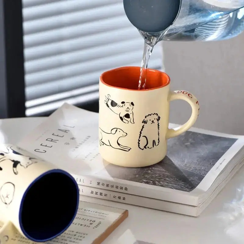 420ml Hand - Painted Ceramic Cat & Dog Mug - Heat Resistant & Microwave Safe - Brownstick