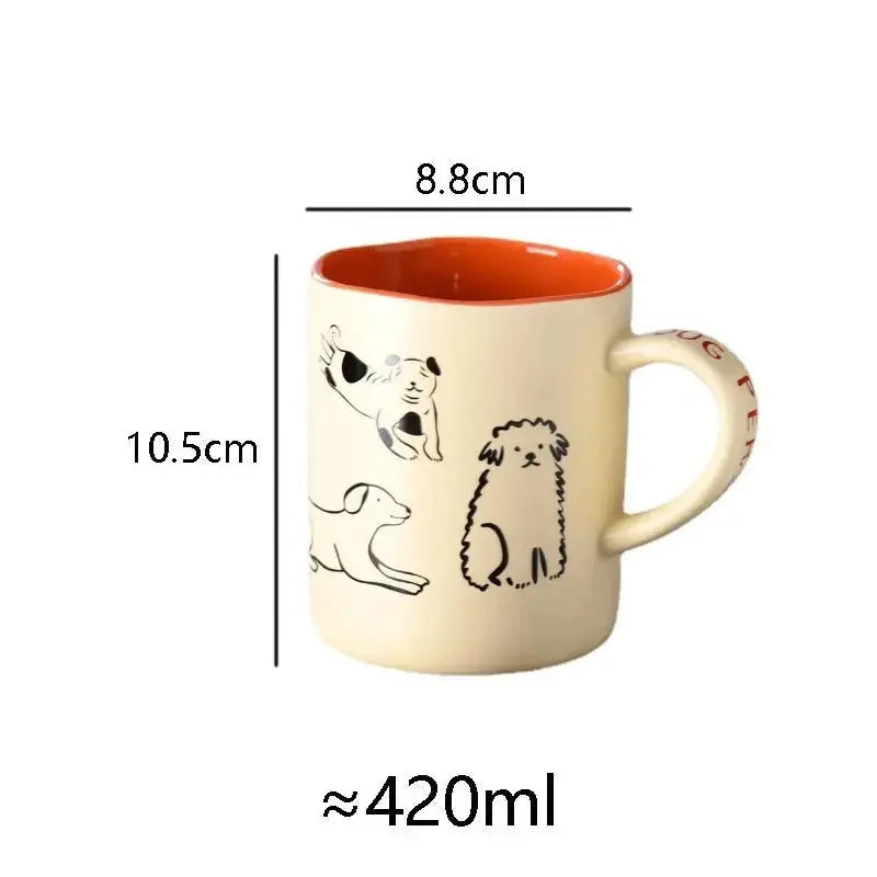 420ml Hand - Painted Ceramic Cat & Dog Mug - Heat Resistant & Microwave Safe - Brownstick