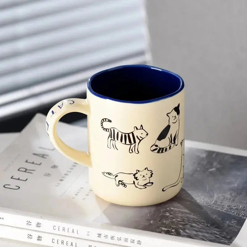 420ml Hand - Painted Ceramic Cat & Dog Mug - Heat Resistant & Microwave Safe - Brownstick