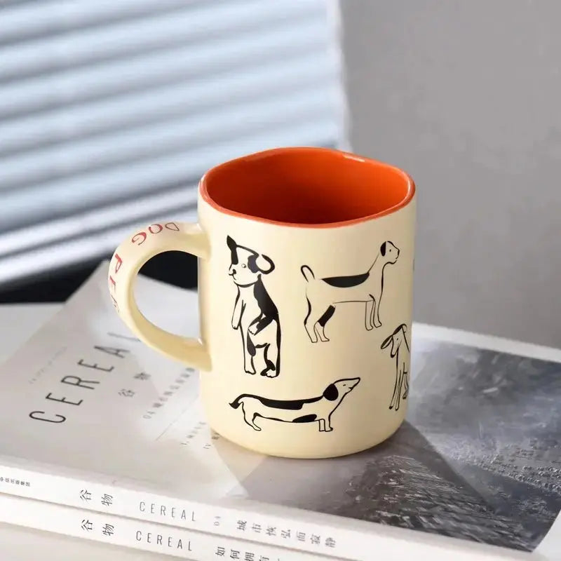 420ml Hand - Painted Ceramic Cat & Dog Mug - Heat Resistant & Microwave Safe - Brownstick