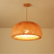 Vintage Handwoven Bamboo Pendant Lamp – Yellow Shade E27 Brownstick