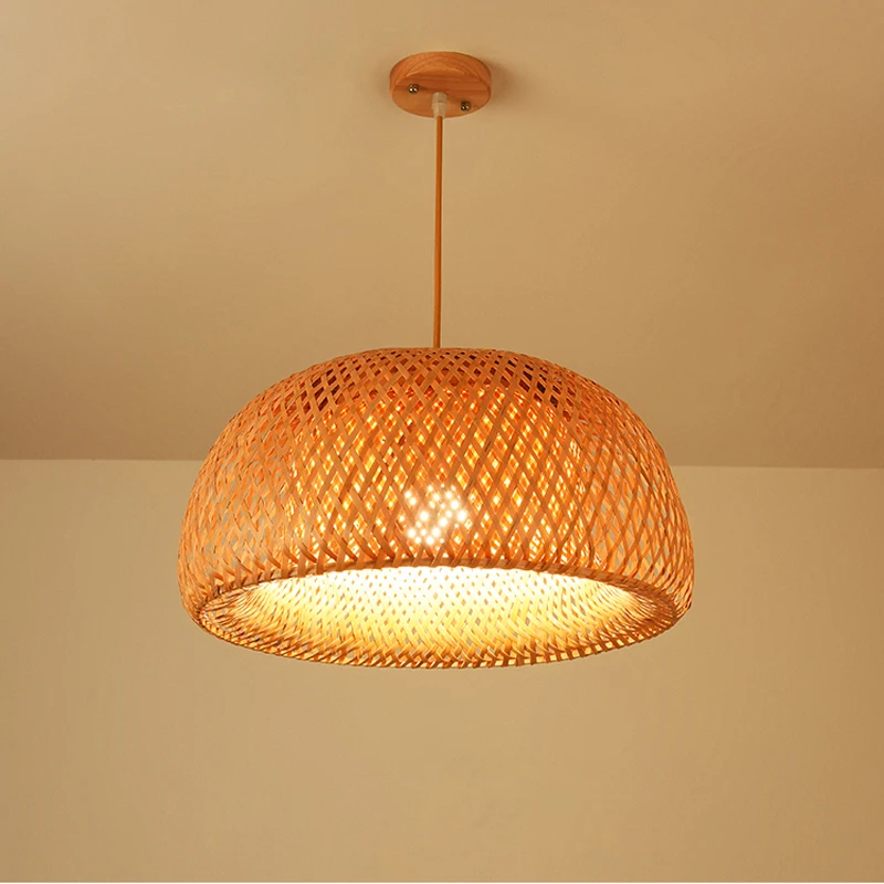 Vintage Handwoven Bamboo Pendant Lamp – Yellow Shade E27 Brownstick