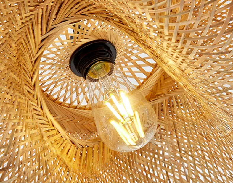 Bamboo Woven Chandelier Lamp – Handmade Pendant Ceiling Light Brownstick