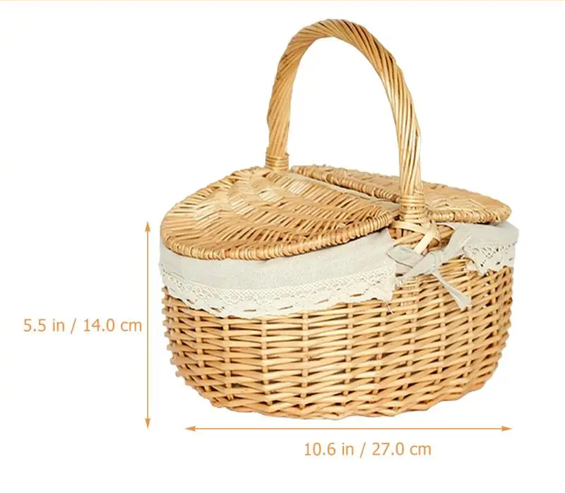 Handwoven Wicker Picnic Basket with Lid – Rustic Storage Box Brownstick