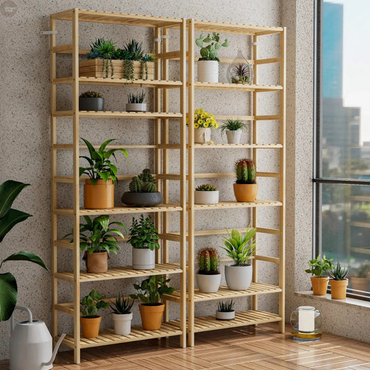 6-Tier Bamboo Storage Shelf – Adjustable Organizer Rack for Home & Garden Brownstick