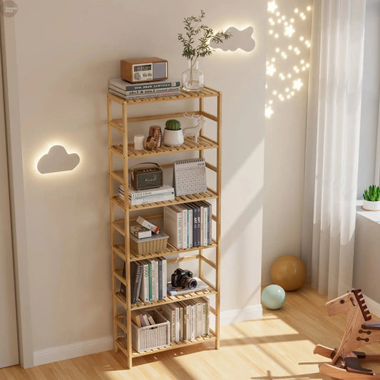 6-Tier Bamboo Storage Shelf – Adjustable Organizer Rack for Home & Garden Brownstick