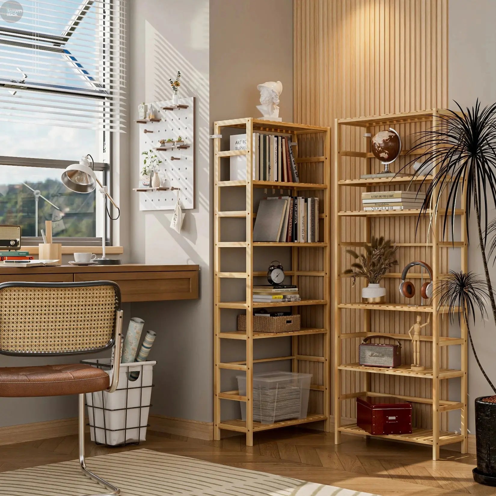 6-Tier Bamboo Storage Shelf – Adjustable Organizer Rack for Home & Garden Brownstick