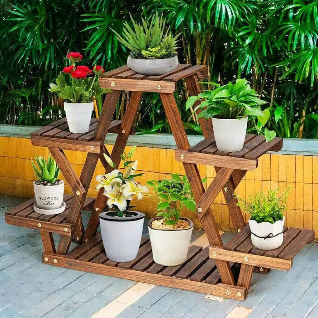 6-Tier Wooden Plant Stand – Corner Flower Pot Display Shelf for Indoor/Outdoor Brownstick