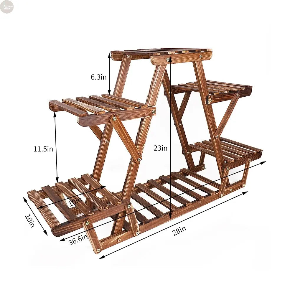 6-Tier Wooden Plant Stand – Corner Flower Pot Display Shelf for Indoor/Outdoor Brownstick