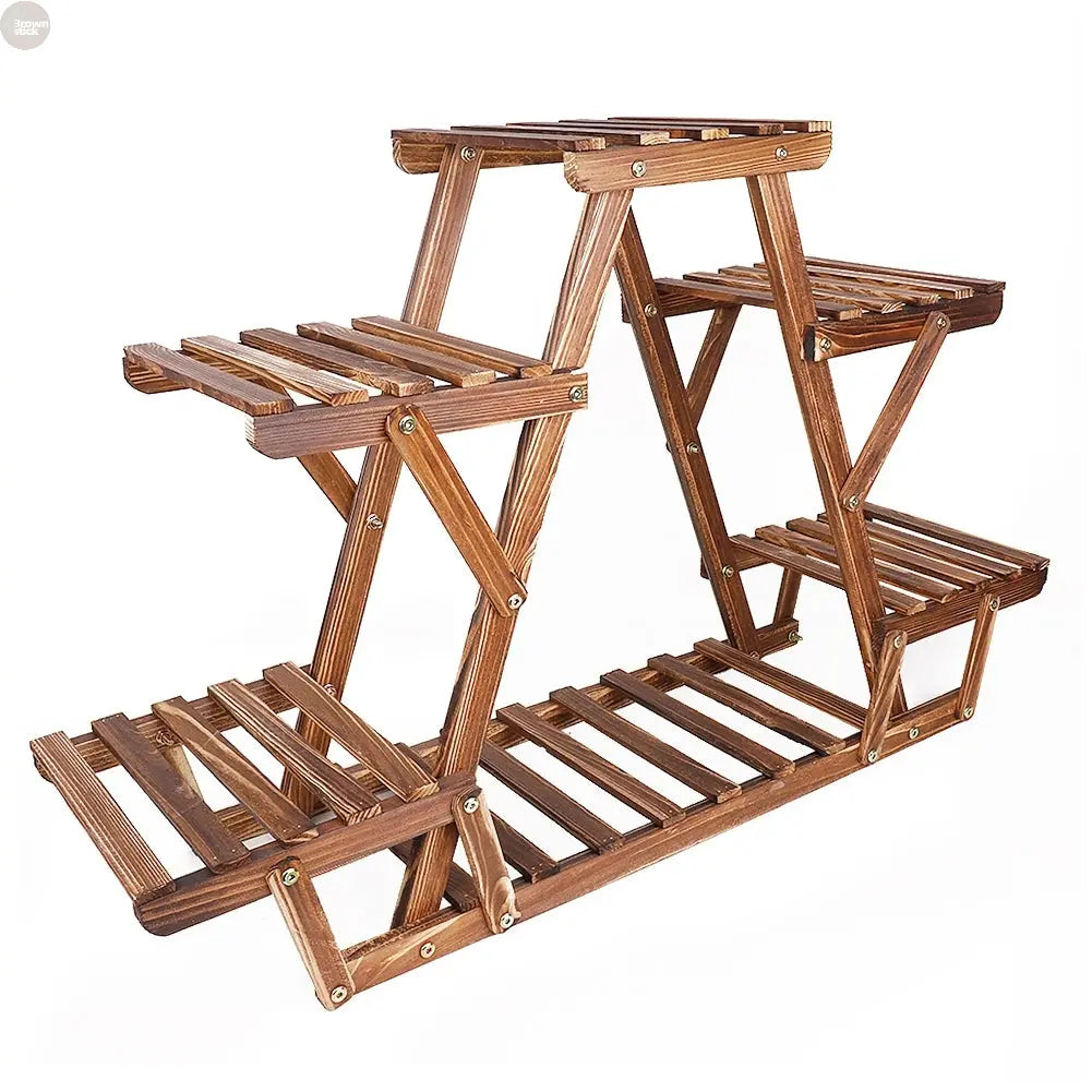 6-Tier Wooden Plant Stand – Corner Flower Pot Display Shelf for Indoor/Outdoor Brownstick
