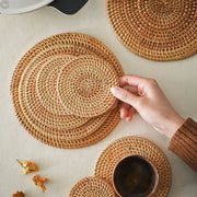 6PCS Handwoven Rattan Coasters Set Brownstick