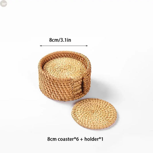 6PCS Handwoven Rattan Coasters Set Brownstick