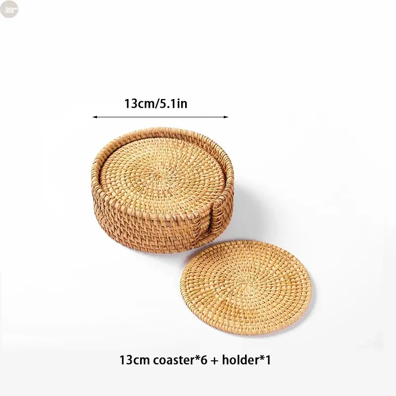 6PCS Handwoven Rattan Coasters Set Brownstick