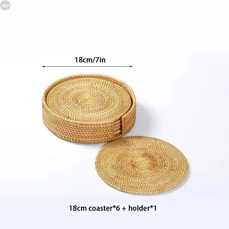 6PCS Handwoven Rattan Coasters Set Brownstick