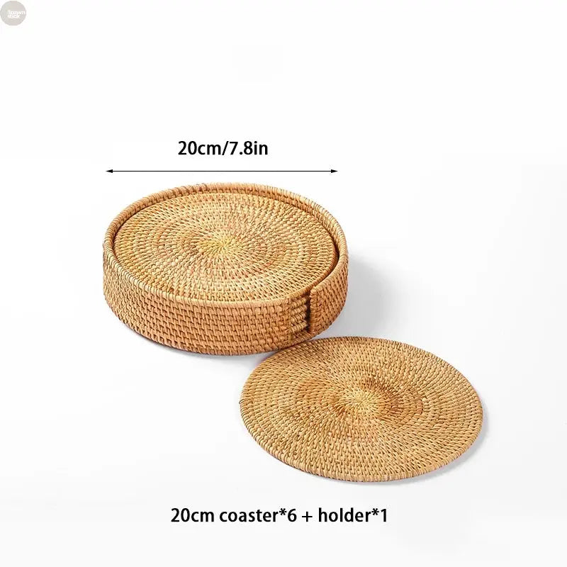 6PCS Handwoven Rattan Coasters Set Brownstick
