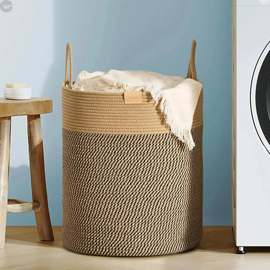 75L Cotton Rope Woven Laundry Hamper – Large Storage Basket Brownstick
