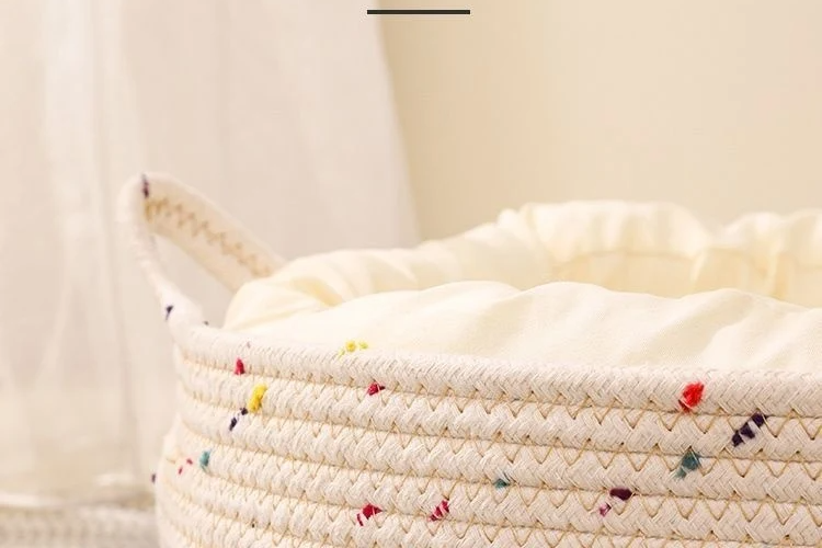 Round Cotton Rope Pet Bed – Soft Washable Cat & Dog Nest Brownstick