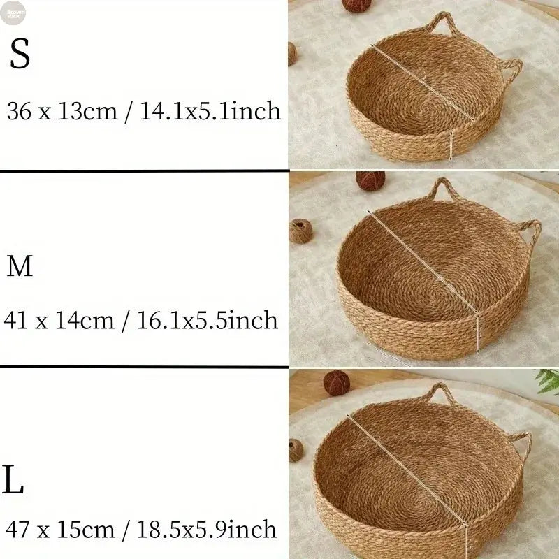 A woven cat bed featuring a removable and washable rattan design Brownstick