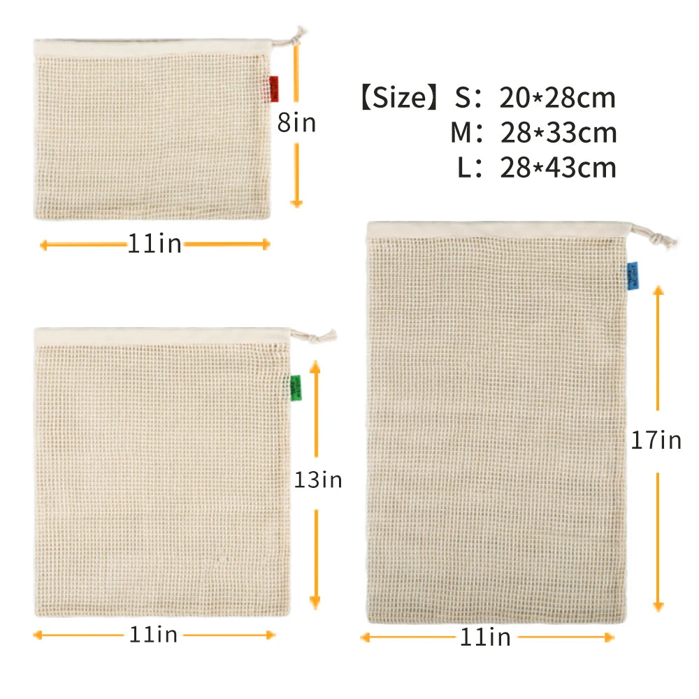 Reusable Cotton Produce Bags – Washable Eco Net Bags Brownstick