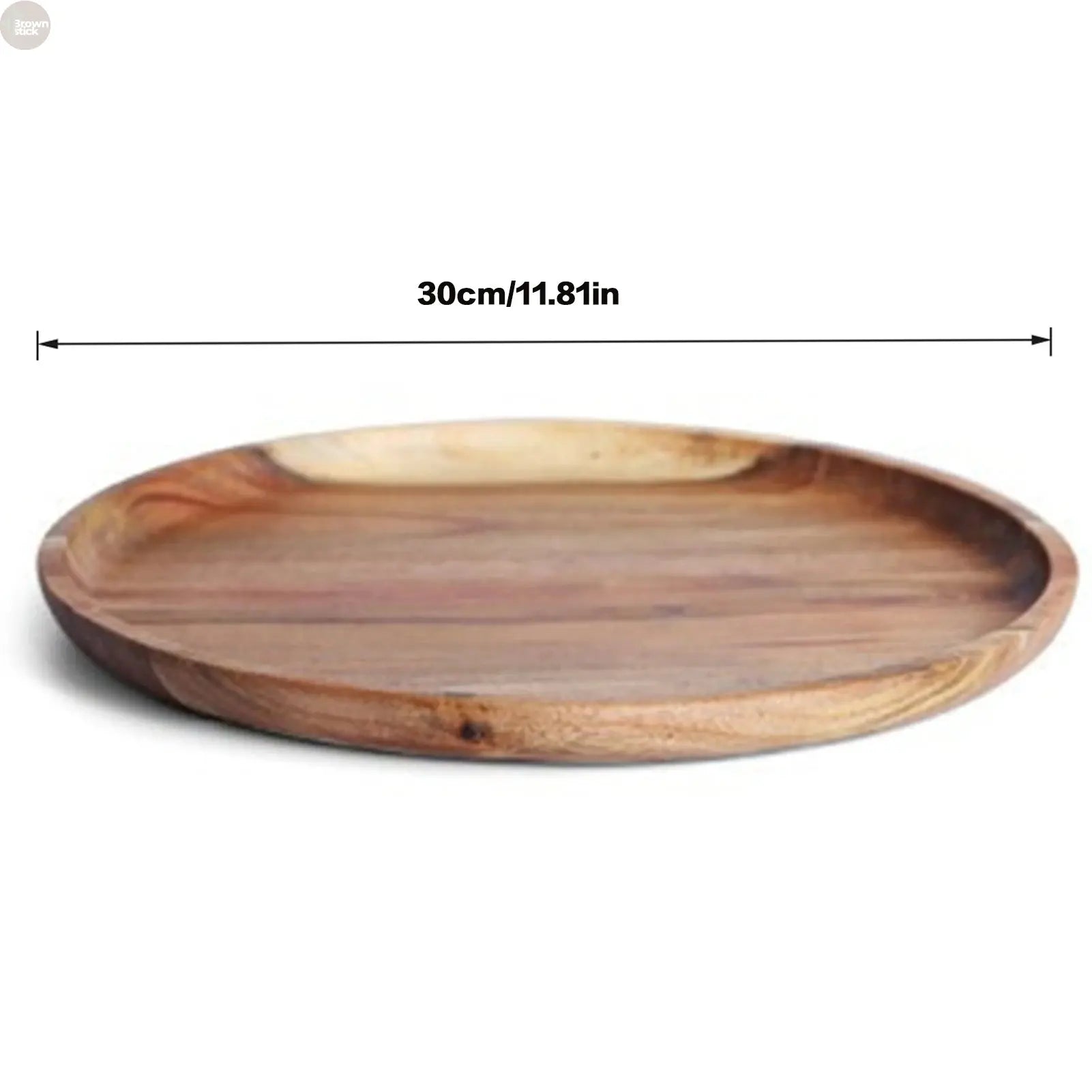Acacia Wood Round Serving Tray – Natural Pizza, Salad, and Dessert Platter Brownstick