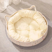All-Season Cotton Cat Bed with Scratching Board – Washable, Cozy & Scratch-Ready Brownstick